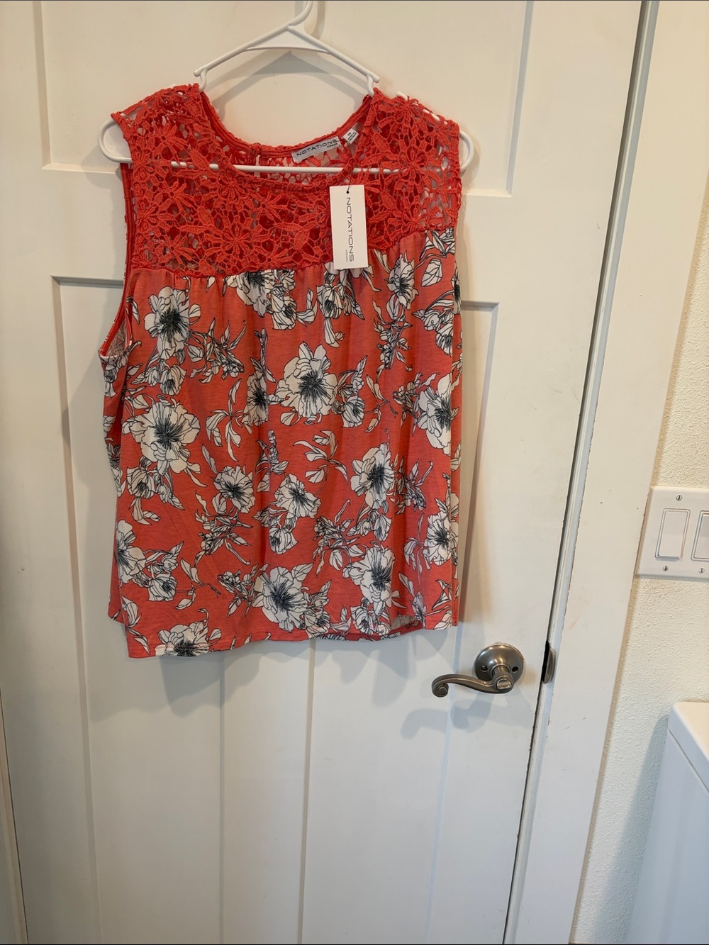 Love Token Coral Floral Crochet Yoke Tank